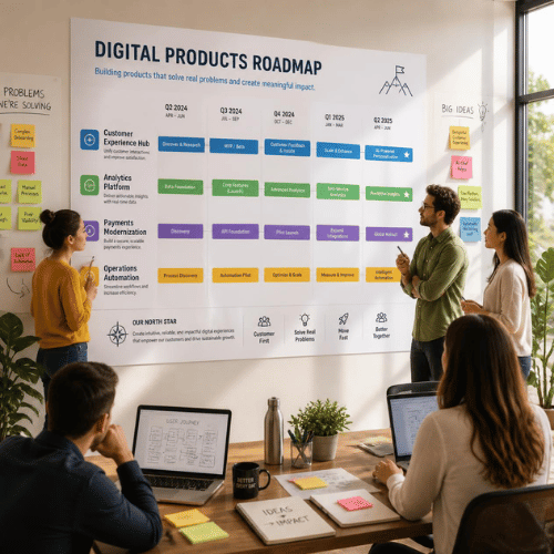 Roadmap di prodotto digitale nel 2026: metodi outcome-based, framework di prioritizzazione e strumenti AI per allineare team e strategia.