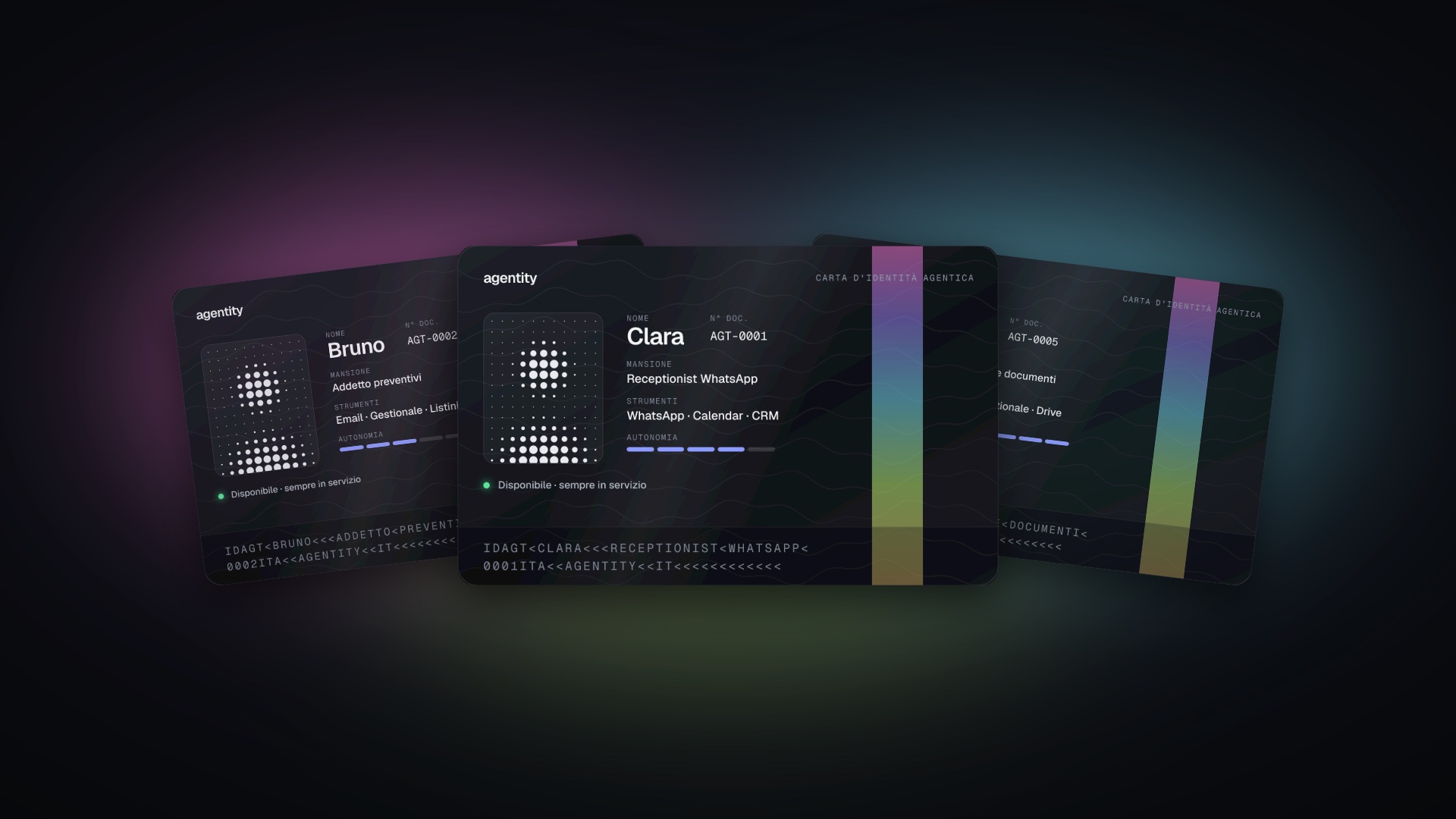Le carte d&rsquo;identit&agrave; di Clara, Bruno ed Elia: agenti AI di Agentity, il nuovo prodotto ShadApps