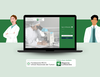 Piattaforma Interaction Istituto Nazionale Tumori per la ricerca oncologica con laptop e medici
