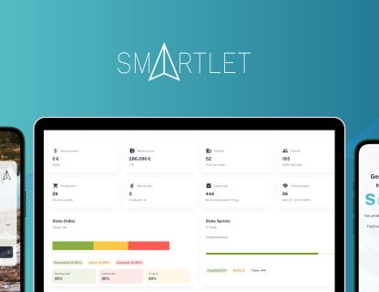 Smartlet dashboard su tablet, mobile e logo